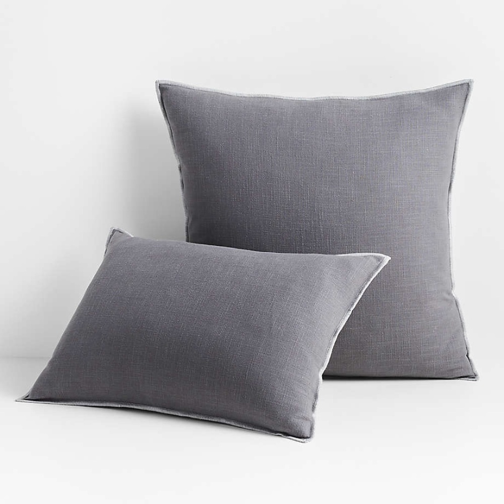 NWT CRATE & BARREL Grey 22"x15" Merrow Stitch Cotton Throw Pillow Cover